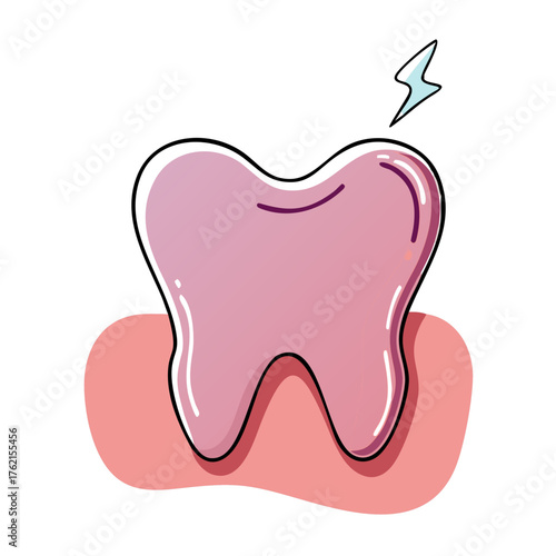 A cartoon tooth with a lightning bolt, symbolizing a toothache or dental pain. Ideal for blogs on dentistry, oral health, or dental emergencies.