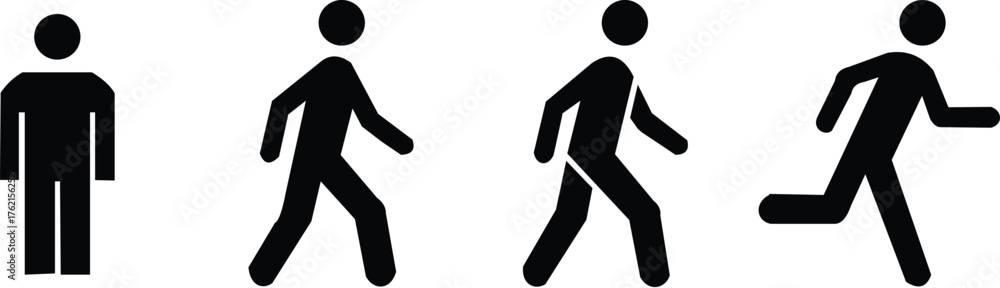 Fotografie Man stands, walk and run icon set