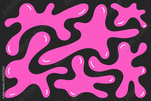 Pink liquid bubble gum splashes, abstract curvy blot shapes vector set