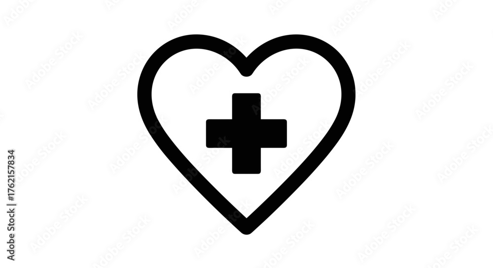 Fototapeta premium Black heart shape with a plus sign symbolizing healthcare, love, and compassion