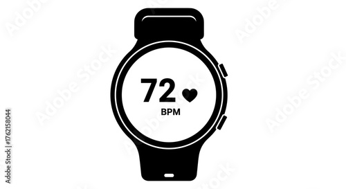 Smartwatch displaying healthy heart rate of 72 BPM, perfect for fitness tracking and wellness.
