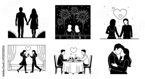 Romantic couples enjoying special moments, celebrating love, and sharing intimate dates