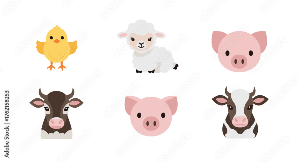 Naklejka premium Adorable farm animals collection perfect for children's books and educational resources