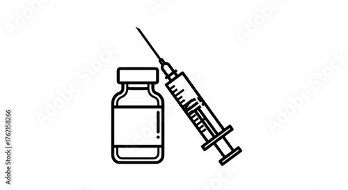 Medical vaccination vial and syringe, ready for immunization, health care treatment
