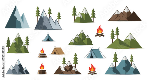 Camping adventure with tents, mountains, and campfires for outdoor recreation and fun