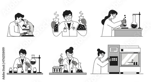 Scientists conducting experiments in a modern lab, innovation and research concept