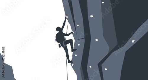 Adventurous climber scaling a challenging rock face with determination and focus