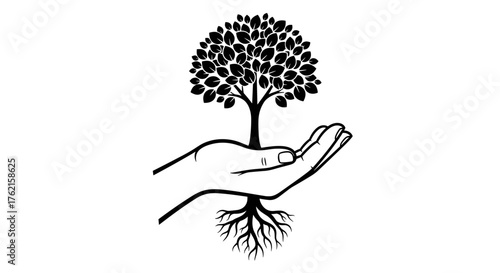Hand cradling a growing tree, symbolizing growth, nature, and environmental responsibility