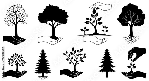 Hands carefully holding trees representing growth, nature, and environmental protection
