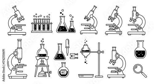 Essential science lab equipment illustrations for research, education, and medical use
