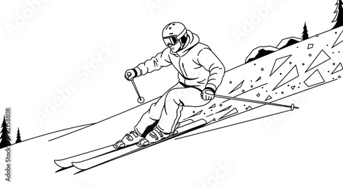 Skier carving down snowy mountain slope enjoying winter sports adventure with speed