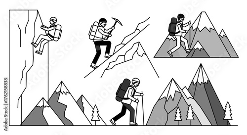 Adventurous climbers conquer mountains and cliffs, showcasing extreme sports and exploration