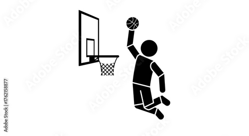 Dynamic athlete soaring for a powerful slam dunk in energetic basketball action
