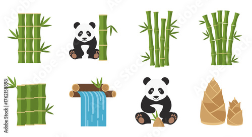 Charming panda and bamboo forest elements for natural, peaceful designs