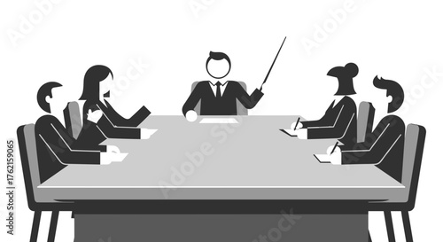Dynamic team brainstorm session around conference table, strategic business planning meeting