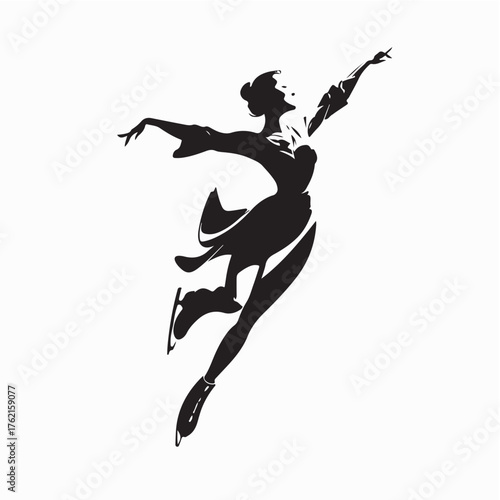 Woman Figure Skating Pose Silhouette Vector Illustration  on white background