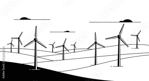 Clean energy future featuring wind turbines generating renewable power in rural landscape
