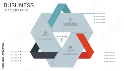 3D Triangle Business Infographic Template with Three Interconnected Steps
