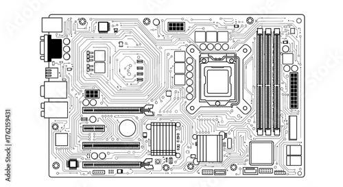Modern computer motherboard schematic detailed electronic circuit design for technology innovation