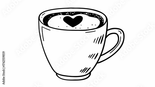 Hand drawn heart latte coffee cup sketch vector doodle art