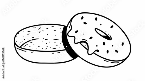 Doodle style bagel with cream cheese filling sketch vector illustration