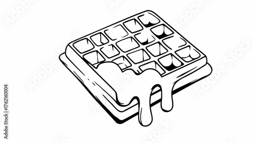 Hand drawn waffle with syrup dripping grunge brush stroke vector illustration