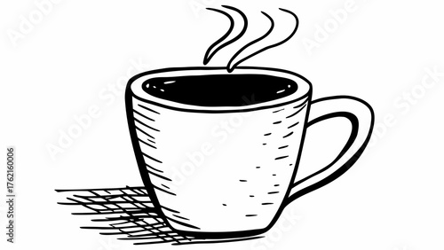 Grunge doodle vector illustration of a steaming coffee cup scalable eps icon