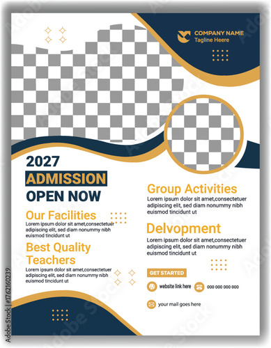 Creative and modern online school kids and University College education admission Navy Blue flyer poster template