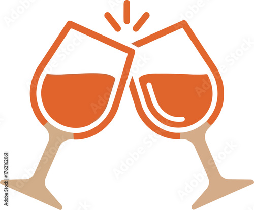 Two wine glasses clinking for celebration toast cheers to success and happiness vector