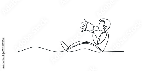 Person holding megaphone with abstract wavy lines