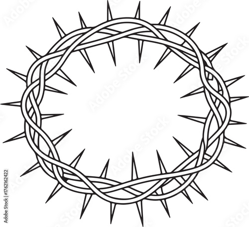Crown Thorns line art, coloring book page line art drawing, vector and illustration