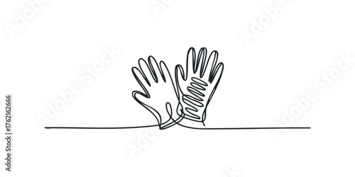 Minimalist continuous line drawing of two protective gloves