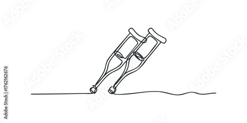 Crutches medical equipment line drawing on white