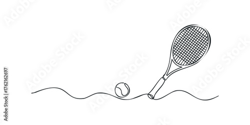 Line art of tennis racket and ball