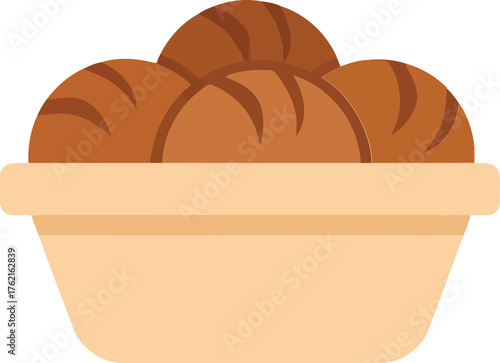 Freshly baked golden bread rolls in a basket delicious pastry food bakery concept vector