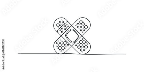 Crossed Plasters Medical Adhesive Bandages Line Art