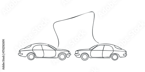Simple line drawing of two cars communicating with a speech bubble
