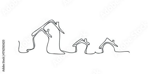 Row of abstract houses on white background