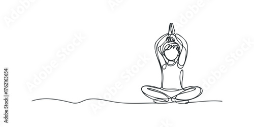 Continuous line drawing of a person meditating in a lotus pose