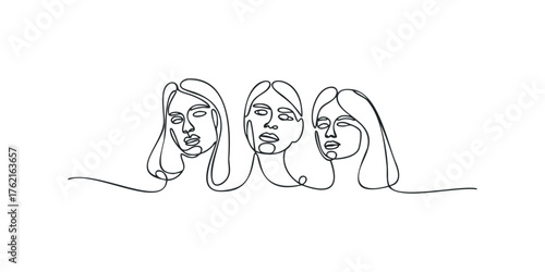 Abstract single line drawing of three female faces