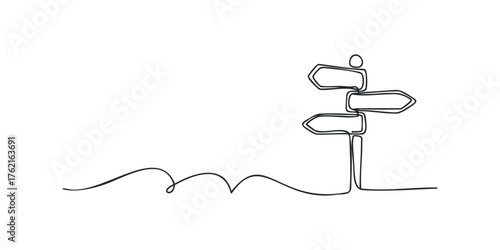 Abstract directional signpost with single line drawing