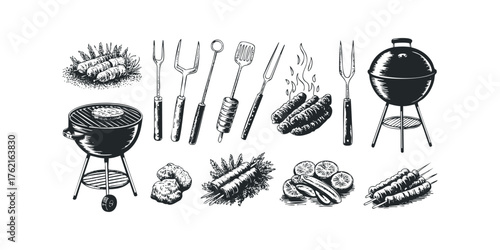 Barbecue food and grill set