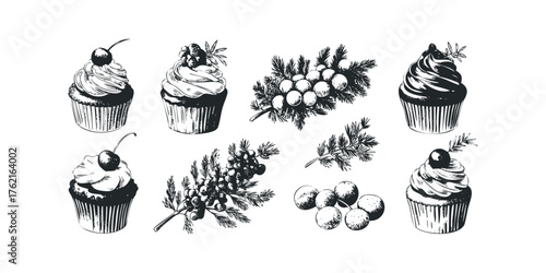 Hand Drawn Cupcakes and Berries Sketch