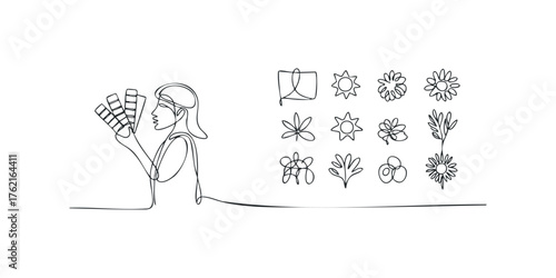 Person holding color swatches with nature icons