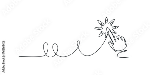 Single line drawing of finger touching starburst