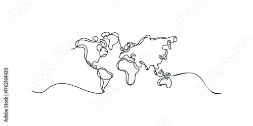 World map line drawing