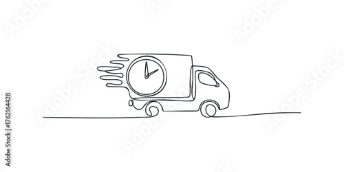 Fast delivery truck with clock icon showing speed