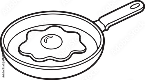 Frying Pan with Scrambled Egg line art, coloring book page line art drawing, vector and illustration