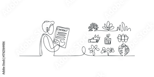 Person holding contract with abstract icons