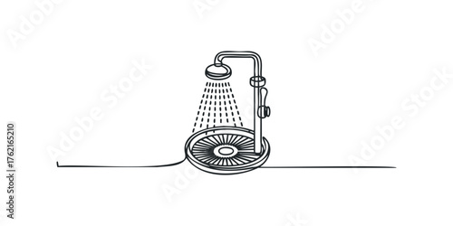 Shower head with water droplets on white background